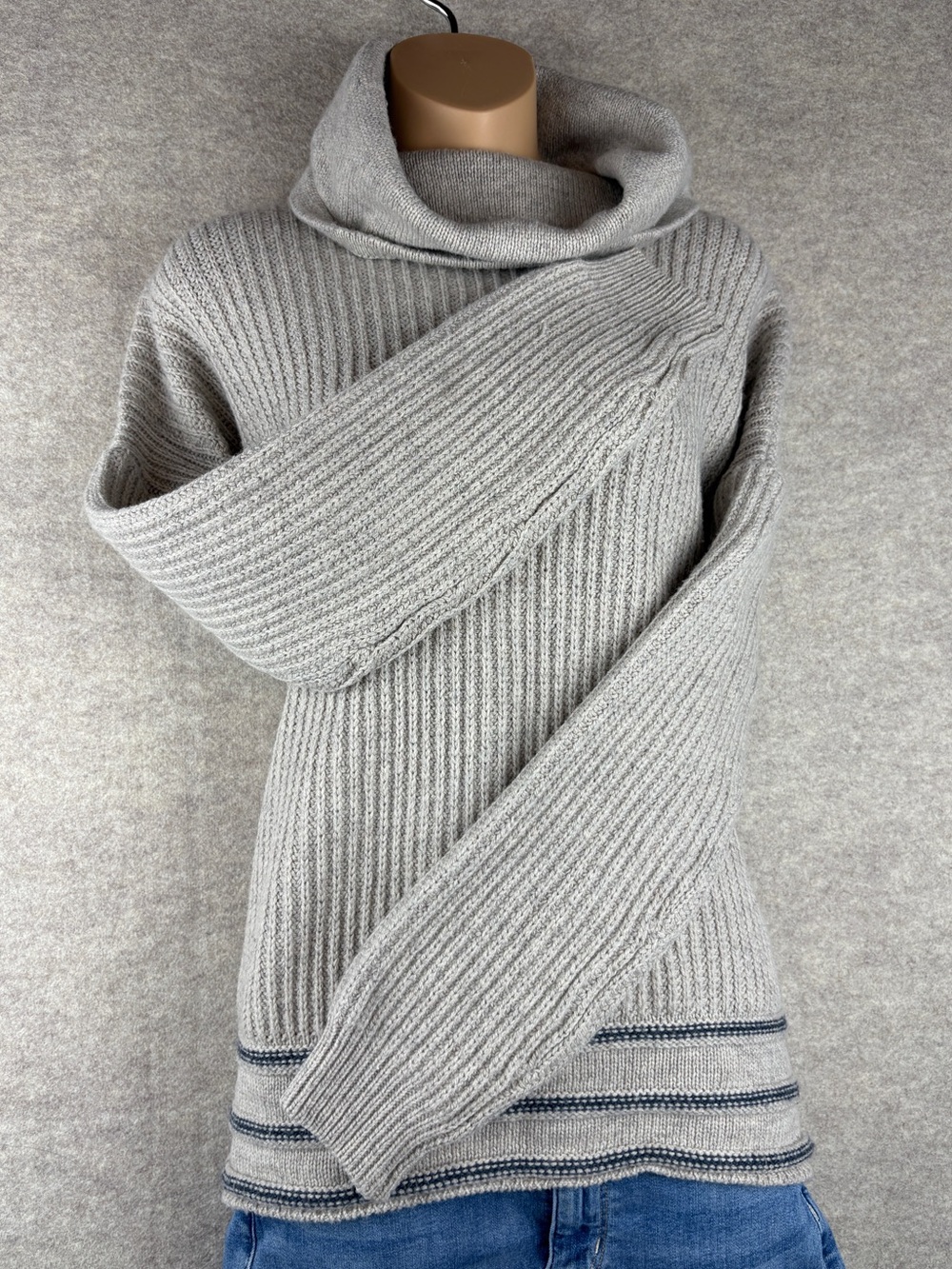 prAna Funen Loop Ribbed Cowl Neck Wool Blend Tunic Sweater Grey Size Large GUC